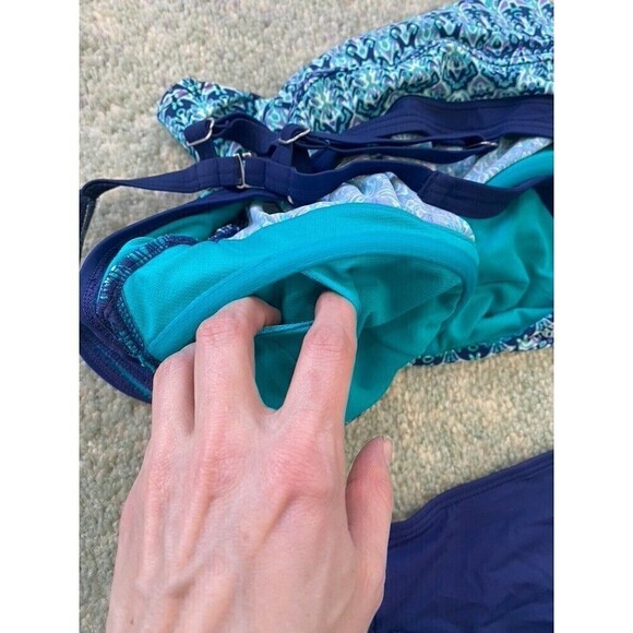 Title Nine Blue Pattern Two-Piece Tankini Set 36C Top XL Bottom Swimsuit - Picture 5 of 10